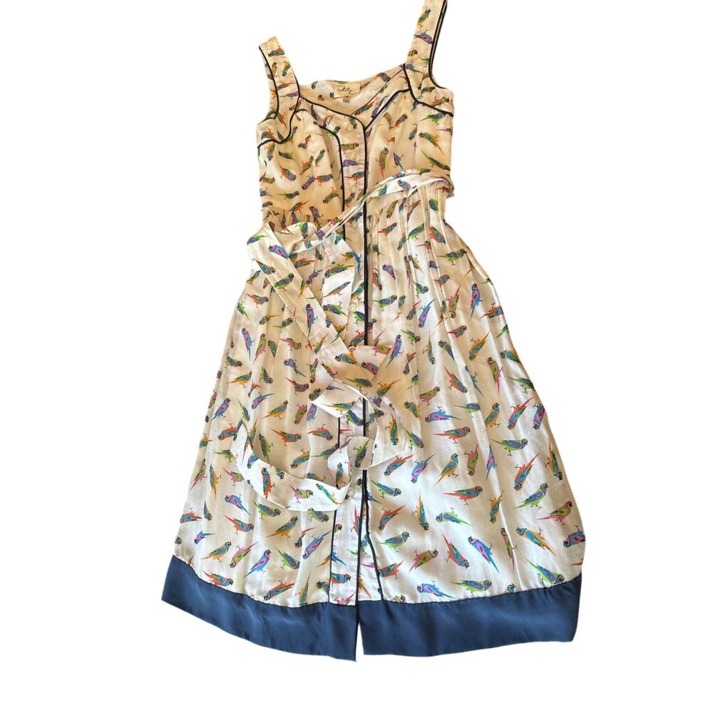 Milly Womens Silk Blend Sleeveless Novelty Bird Print Dress With Belt Size 2